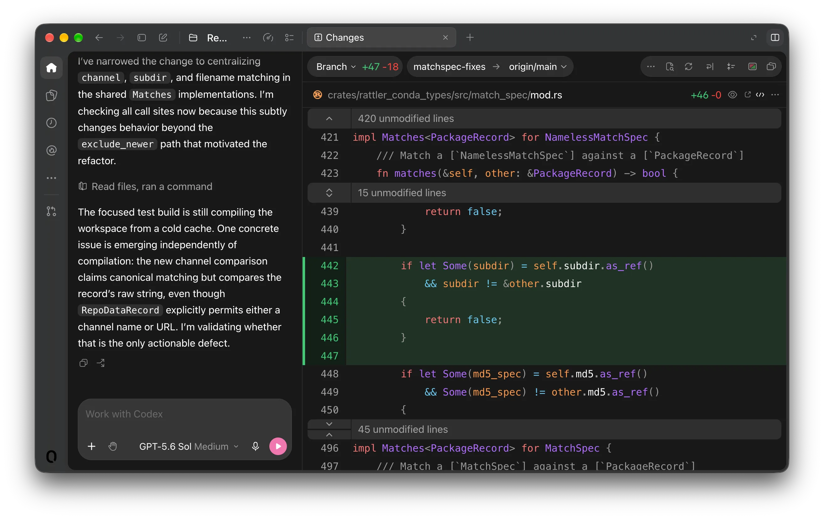 The Codex app's Changes view