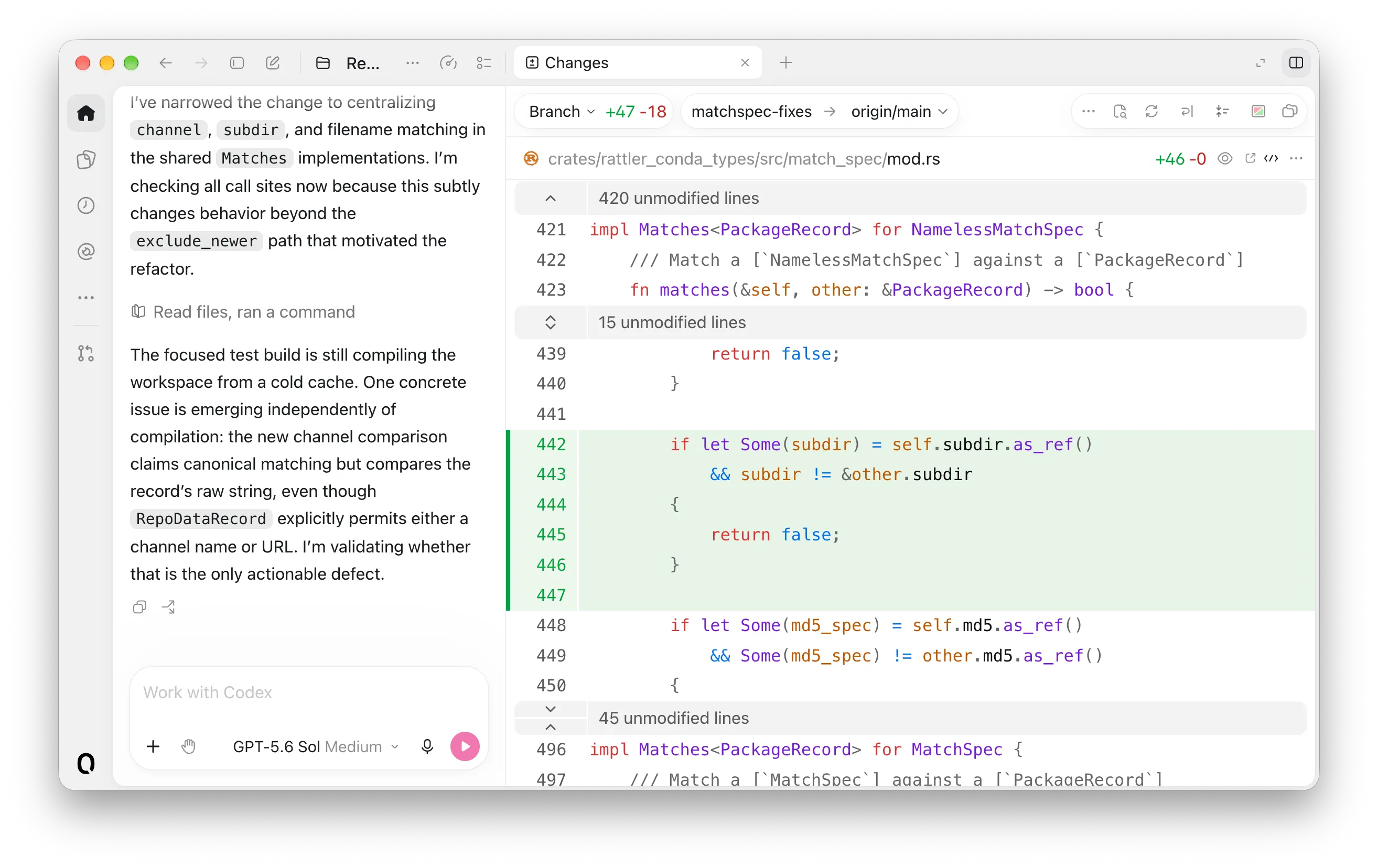 The Codex app's Changes view