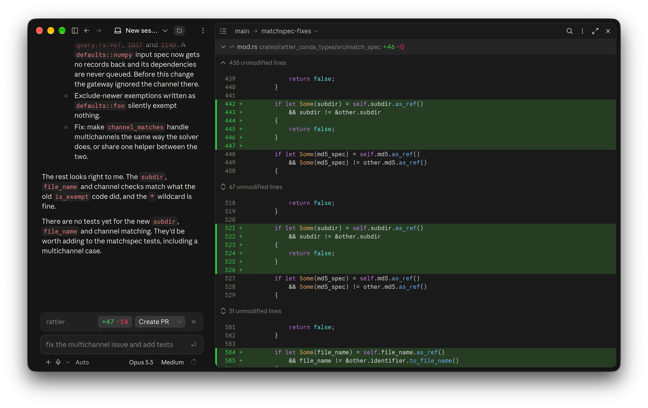 The Claude desktop app's diff view