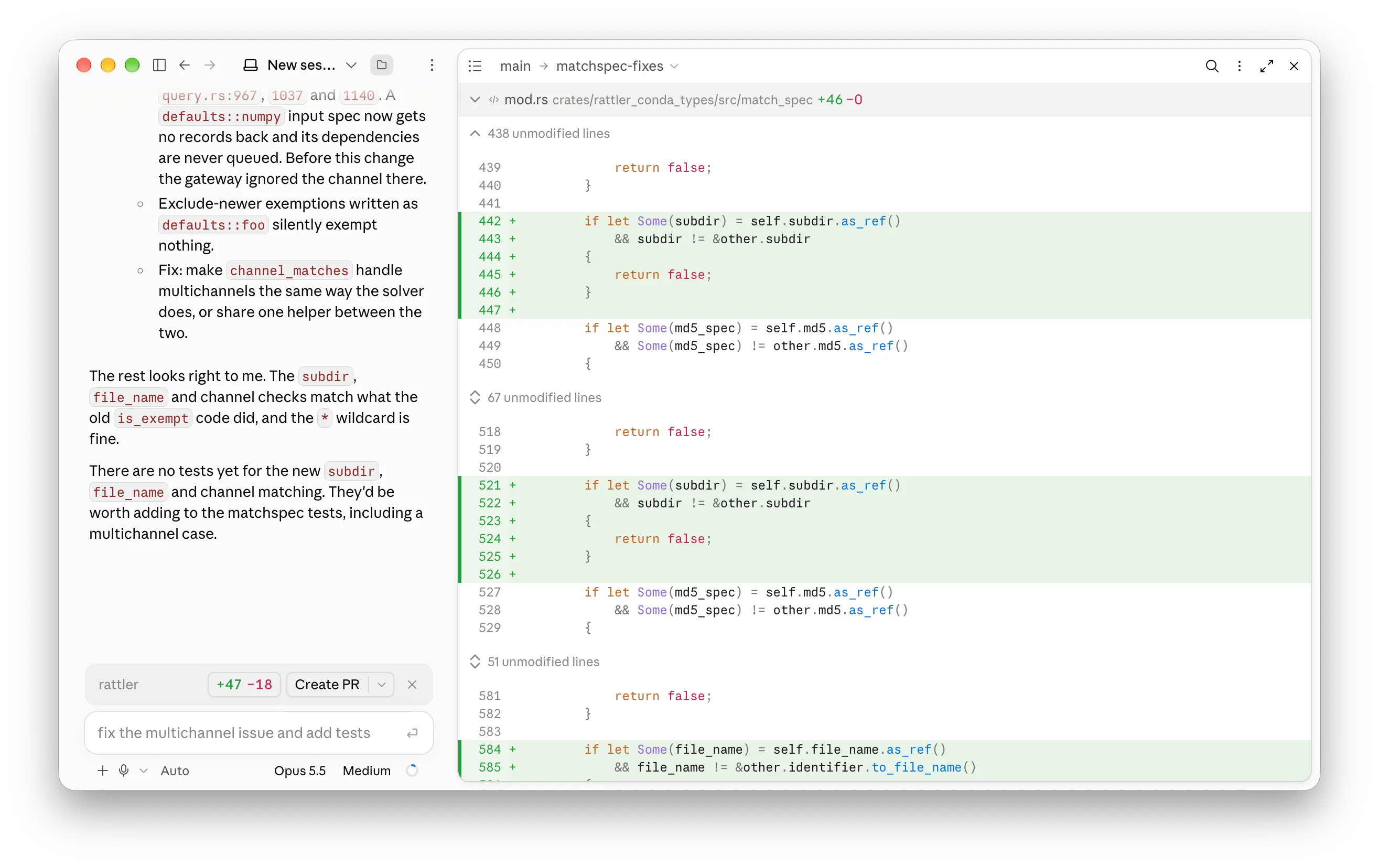 The Claude desktop app's diff view